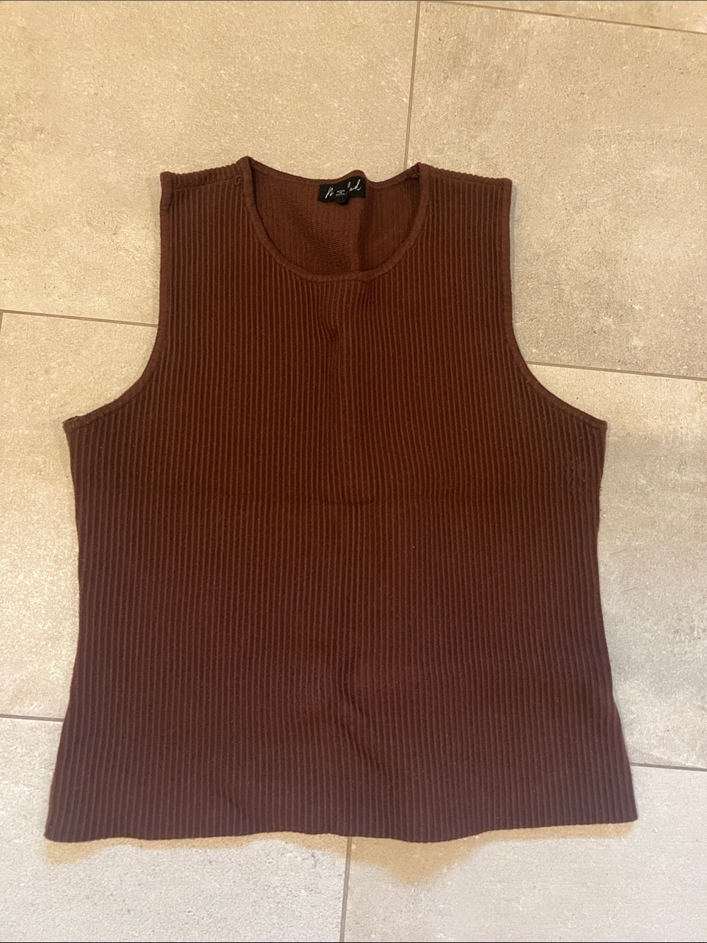 Brown Ribbed Sleeveless Knit Top - Marled- size large